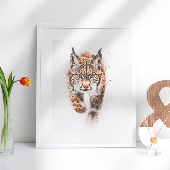 Watercolor Lynx Portrait Wall Art Illustration Print Poster Unframed - Picture 4 of 9